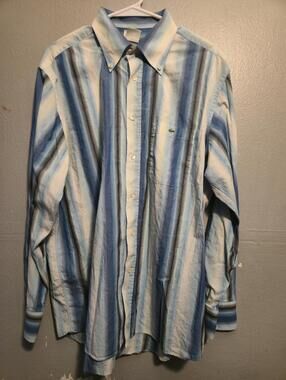 Lacoste Men's Long Sleeve Button-Down Shirt Blue Striped MENS SIZE 45 READ 2XL